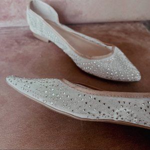 BCBGENERATION “Cindy” Rhinestone & Bejeweled Sheer Mesh Closed Toe Flats